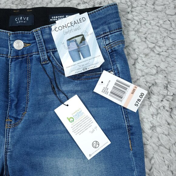Curve Appeal High Rise Concealed Comfort Waist Skinny Jeans Size 2 26 Blue - Picture 6 of 8